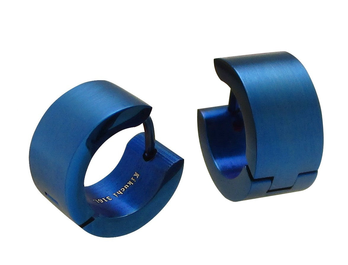 🔷 Edelstahl Ohrringe 7 mm  / Ø 13 mm Klapp Creolen Matt Schwarz Blau Silber Gbürstet ER15156