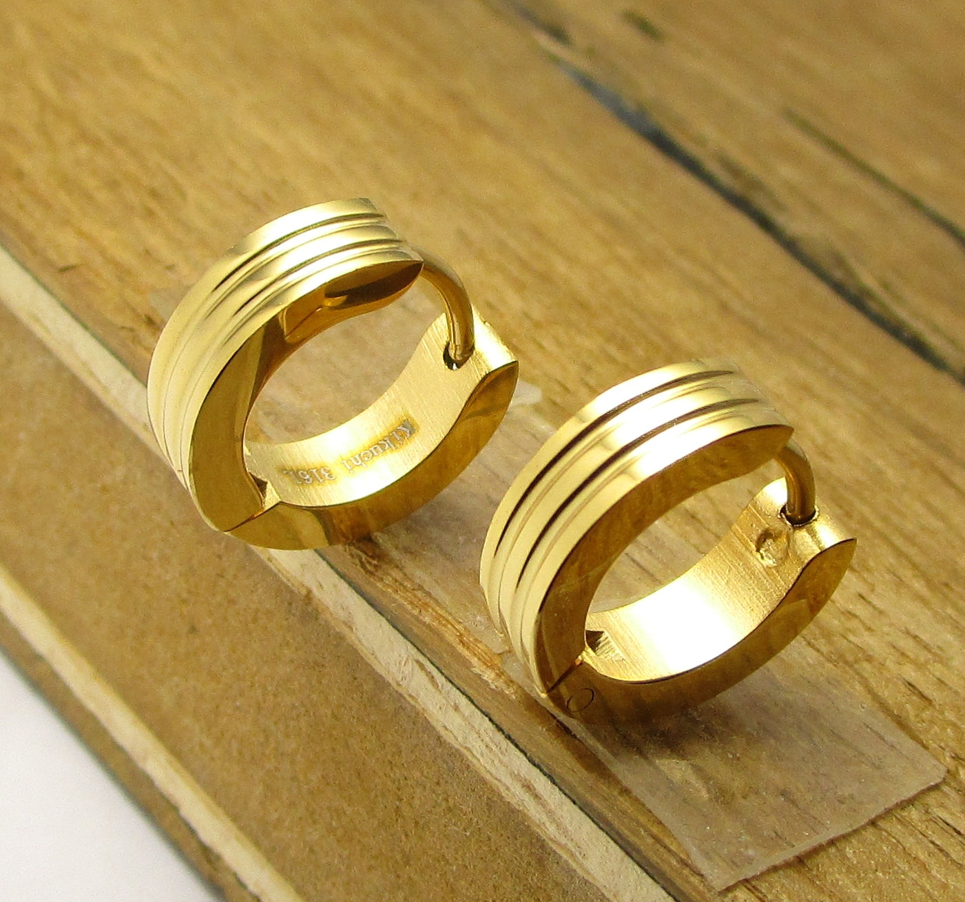 ✨ Unisex Edelstahl Ohrringe Creolen 2 Rillen Gerade Hoop Silber Blau Gold Schwarz ER15120