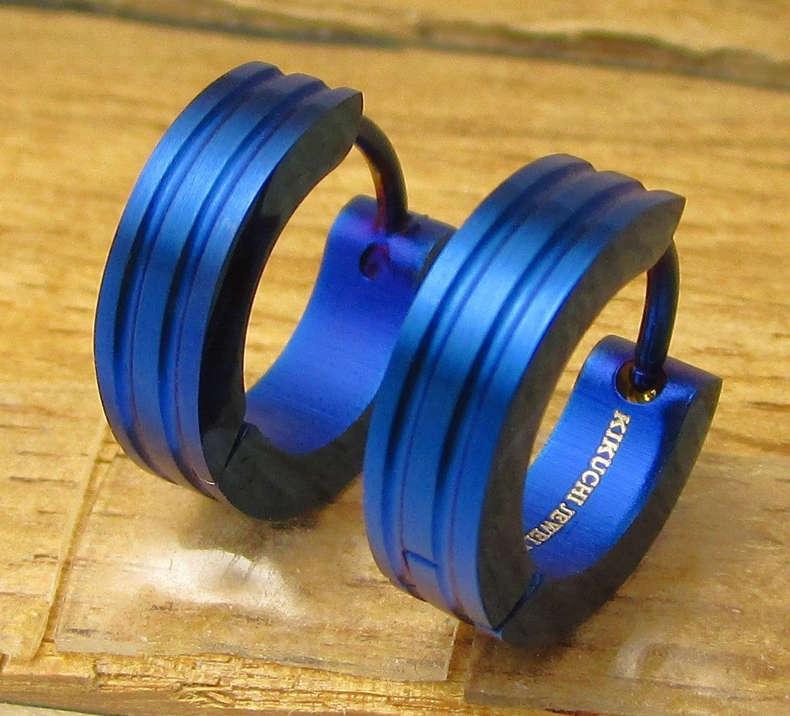 ✨ Unisex Edelstahl Ohrringe Creolen 2 Rillen Gerade Hoop Silber Blau Gold Schwarz ER15120