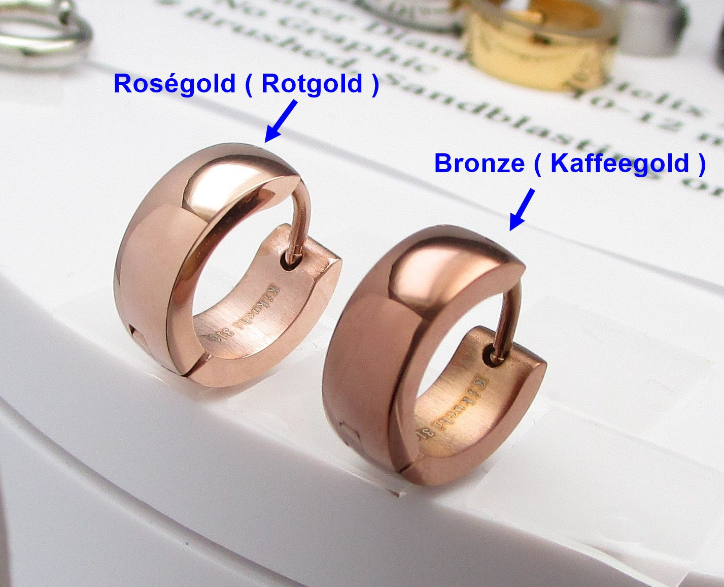 🎉 Edelstahl Ohrringe Ø 13,4 mm / 5 mm Bogen Creolen Schwarz Silber Blau Matt Gold Braun Rotgold Glänzend