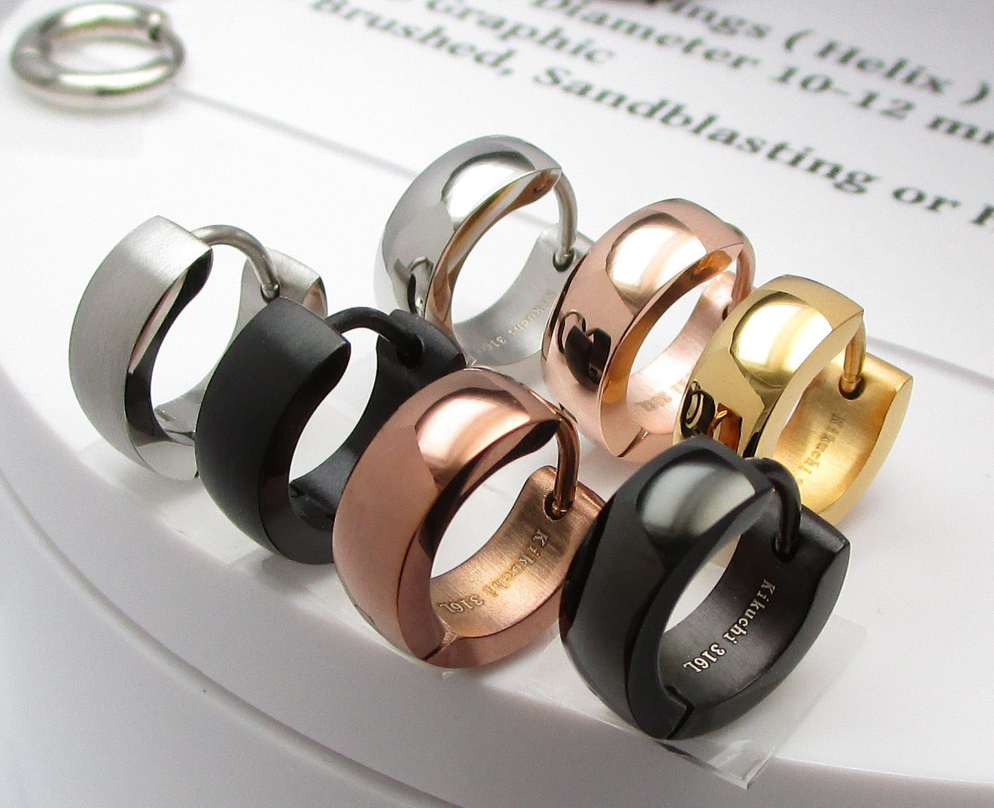 🎉 Edelstahl Ohrringe Ø 13,4 mm / 5 mm Bogen Creolen Schwarz Silber Blau Matt Gold Braun Rotgold Glänzend