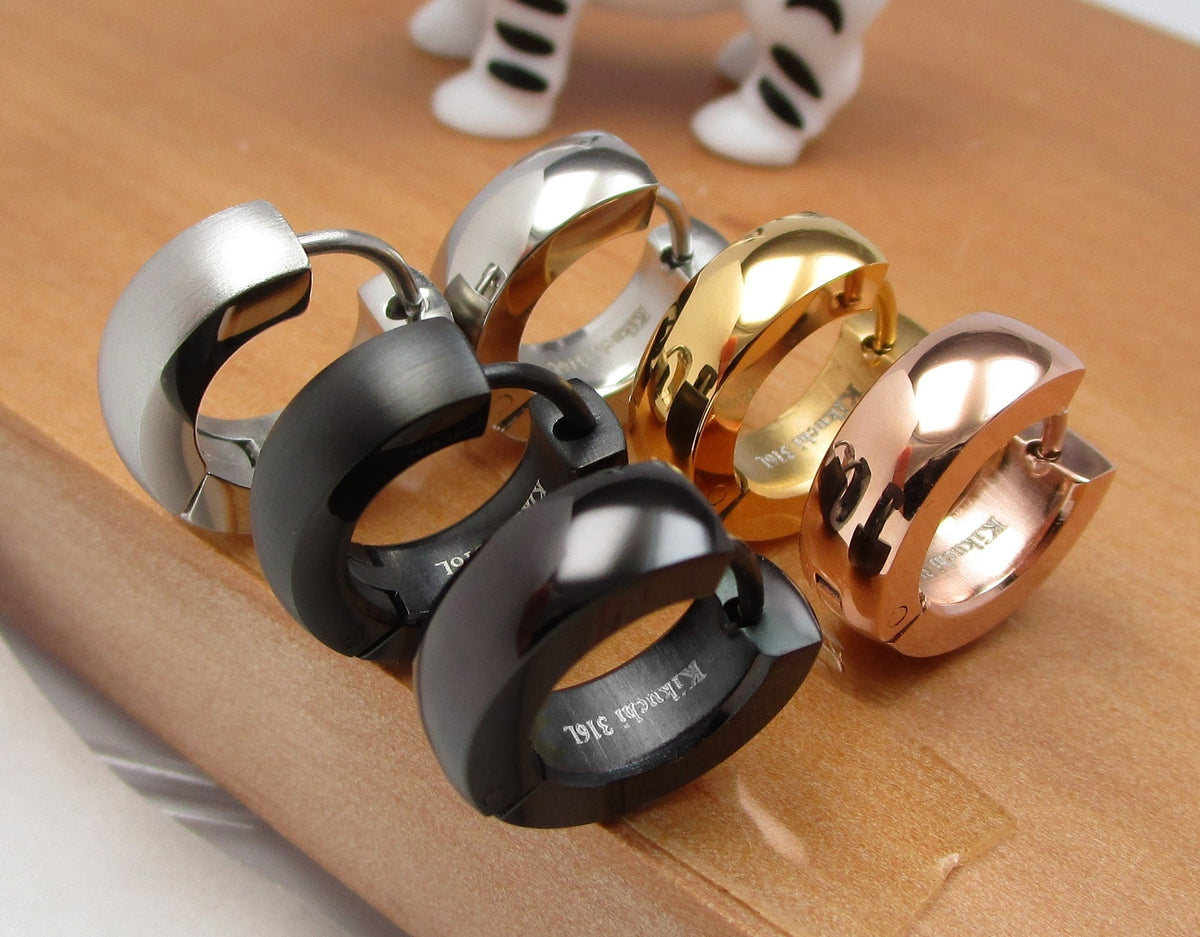 🎉 Ø 15 mm / 5 mm Stainless Steel Hoop Earrings Bar 18g Huggies Rose Gold Black Silver High-Gloss WE15102