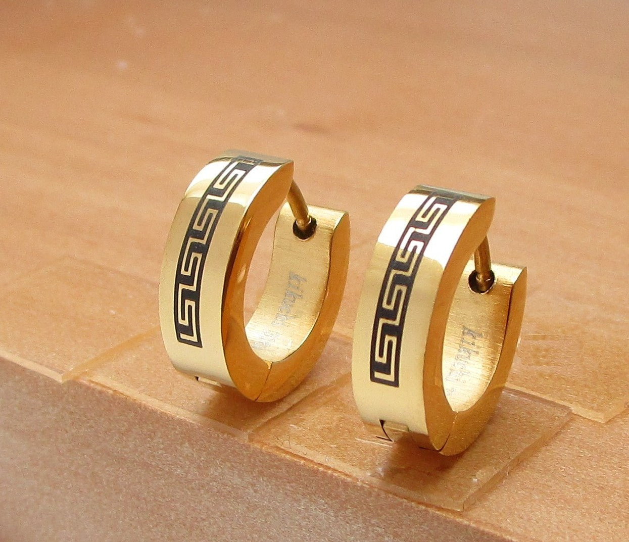 ✨ Männer Damen Ohrringe Edelstahl Klapp Creolen Griechische Mäander ER15139