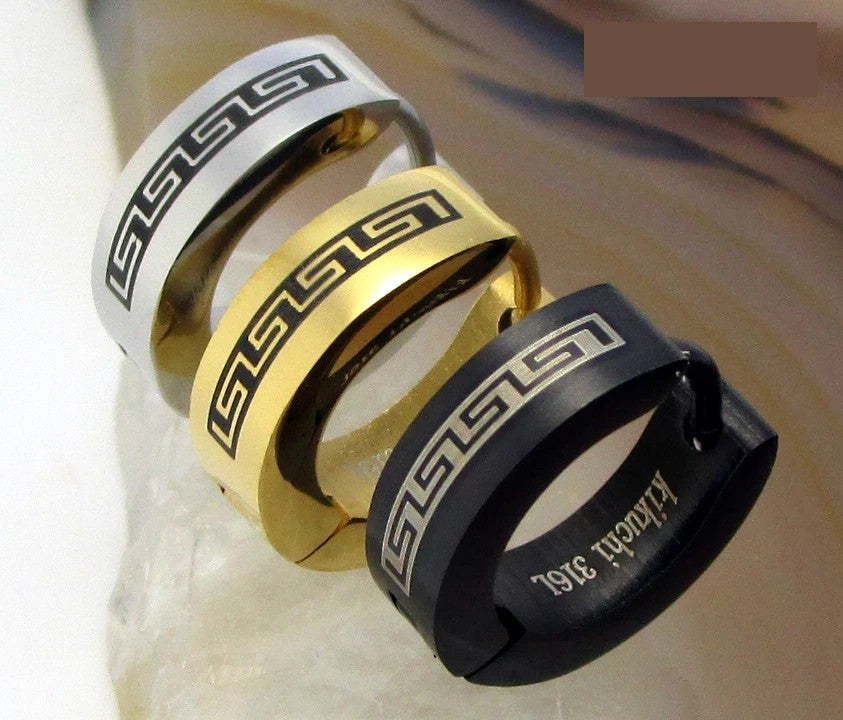 ✨ Männer Damen Ohrringe Edelstahl Klapp Creolen Griechische Mäander ER15139