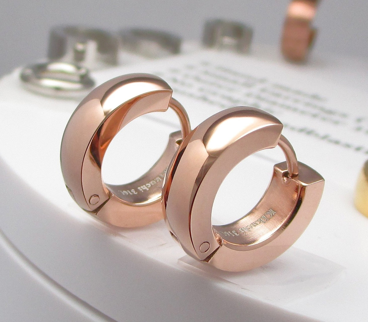 🎉 Ø 15 mm / 5 mm Stainless Steel Hoop Earrings Bar 18g Huggies Rose Gold Black Silver High-Gloss WE15102