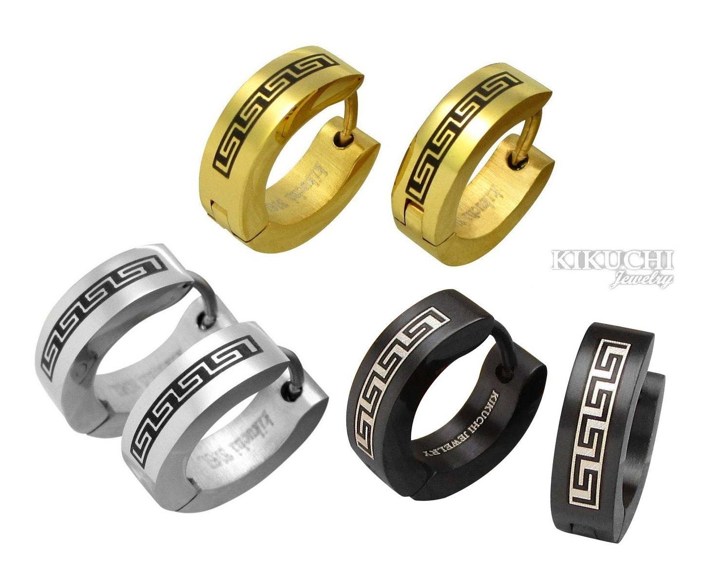 ✨ Männer Damen Ohrringe Edelstahl Klapp Creolen Griechische Mäander ER15139