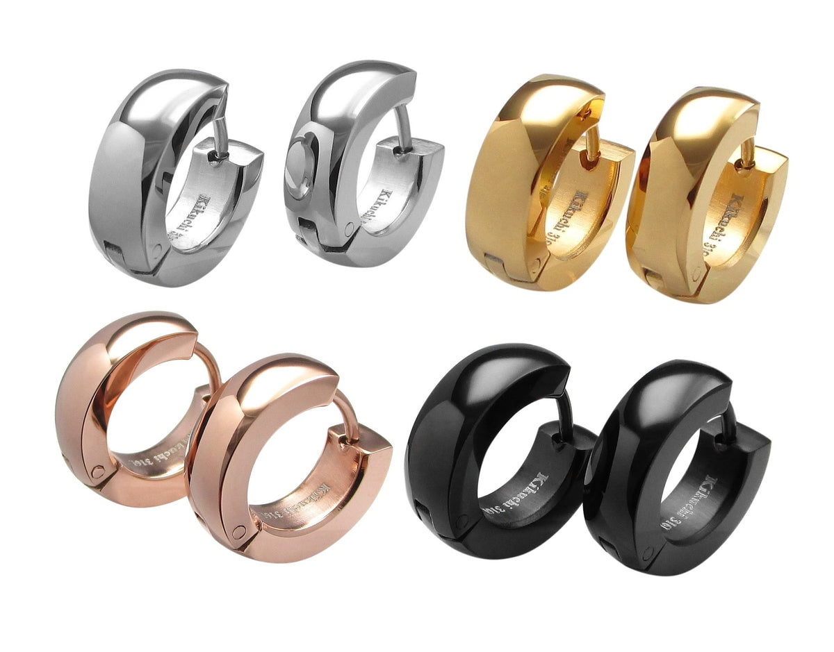 🎉 Ø 15 mm / 5 mm Stainless Steel Hoop Earrings Bar 18g Huggies Rose Gold Black Silver High-Gloss WE15102