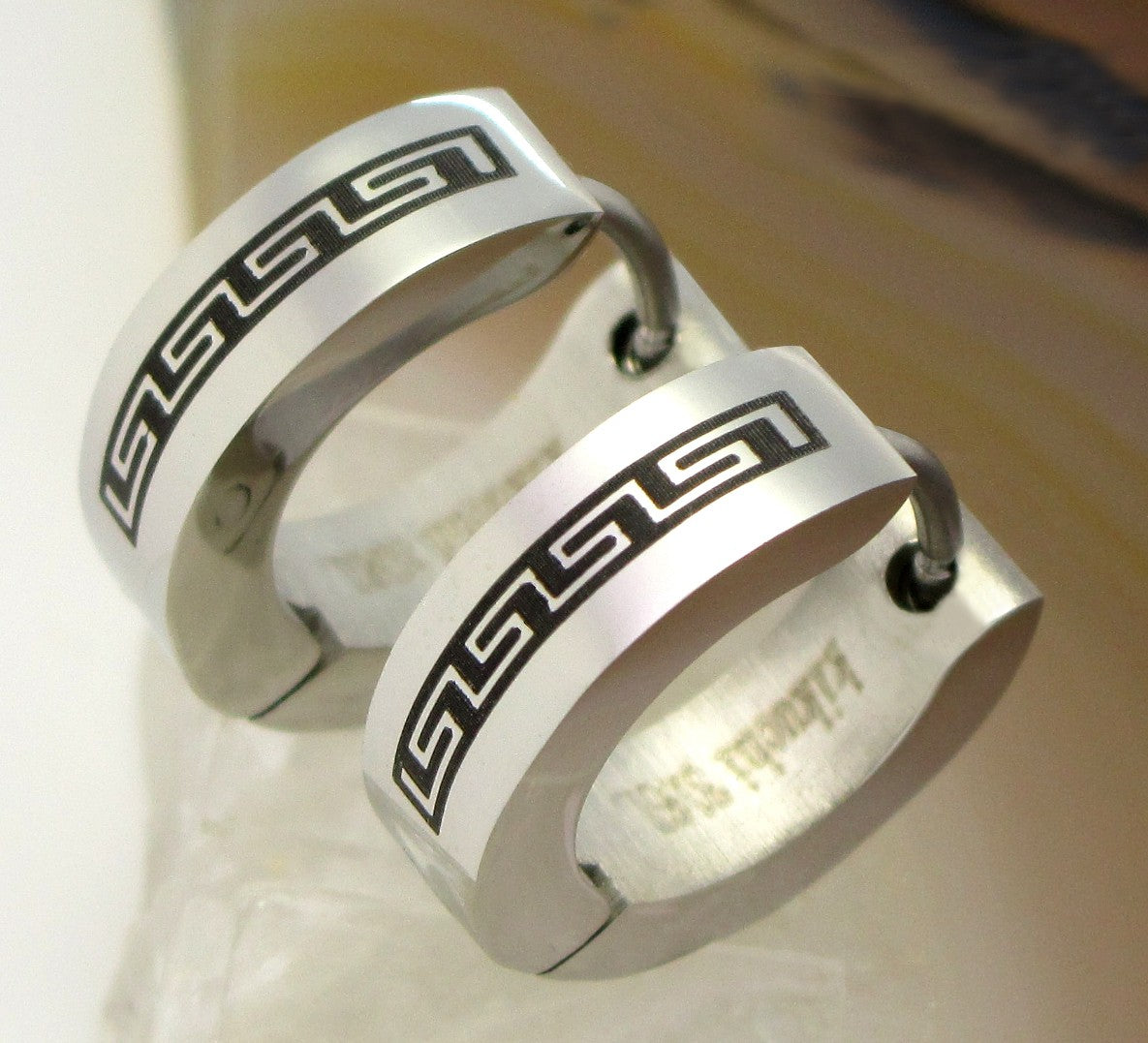 ✨ Männer Damen Ohrringe Edelstahl Klapp Creolen Griechische Mäander ER15139