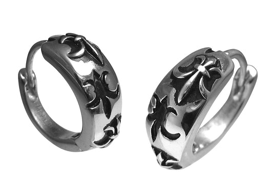 ✨Exklusiv Casting Ohrringe Edelstahl Klapp Creolen Silber Glänzend "Fleur de Lis " für Herren Damen