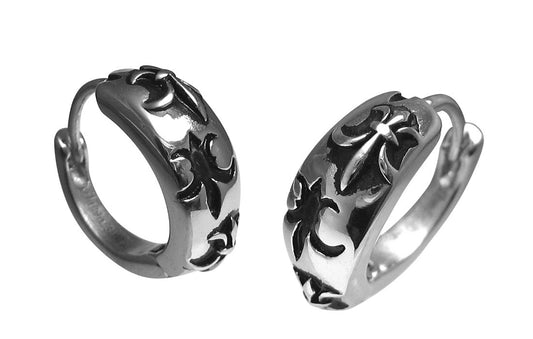 ✨Exklusiv Casting Ohrringe Edelstahl Klapp Creolen Silber Glänzend "Fleur de Lis " für Herren Damen