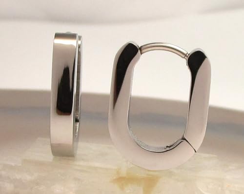 Stainless steel earrings oval Ø 15.6 mm all-round matt black blue silver &amp; high-gloss hoop earrings for men and women ER15181