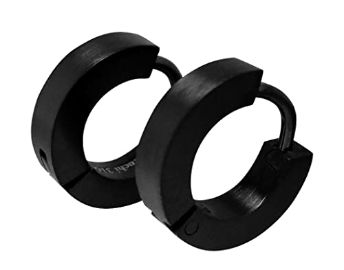 Kikuchi Earrings Titanium Rods Stainless Steel Hoops Small Square Black Silver Matt Matted on all sides (Ø 12 mm / 3 mm)