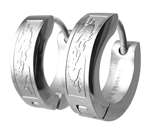 Men's Hoop Earrings Titanium Stainless Steel Earrings Men Black Silver Matt Dragon ERTS003