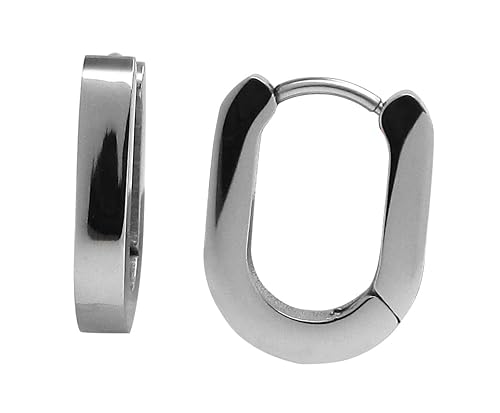 Stainless steel earrings oval Ø 15.6 mm all-round matt black blue silver &amp; high-gloss hoop earrings for men and women ER15181