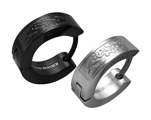 Men's Hoop Earrings Titanium Stainless Steel Earrings Men Black Silver Matt Dragon ERTS003