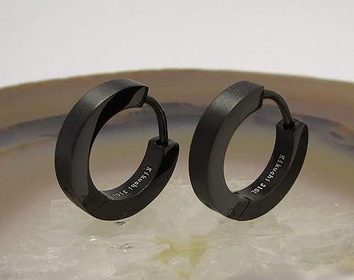 Kikuchi men's earrings titanium rods stainless steel hoop earrings straight women 3 mm/Ø 15 mm black matt ERTS023
