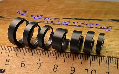 Kikuchi Earrings Titanium Rods Stainless Steel Hoop Earrings Women Men Matt Black Ø 12-18 mm 7 Sizes