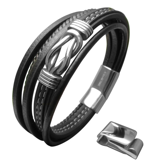 ⚜️ Herren Armband Lederarmband aus 5 Fach echtes Leder mit Unendlichkeitsknoten 21 cm / 22,5 cm
