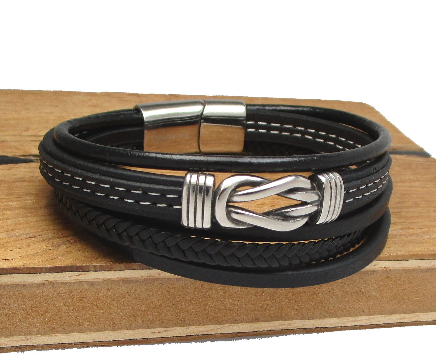 ⚜️ Herren Armband Lederarmband aus 5 Fach echtes Leder mit Unendlichkeitsknoten 21 cm / 22,5 cm