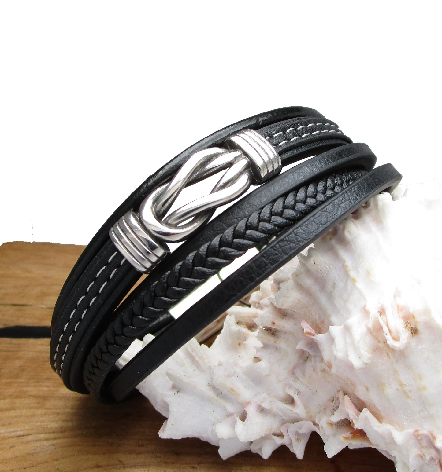 ⚜️ Herren Armband Lederarmband aus 5 Fach echtes Leder mit Unendlichkeitsknoten 21 cm / 22,5 cm