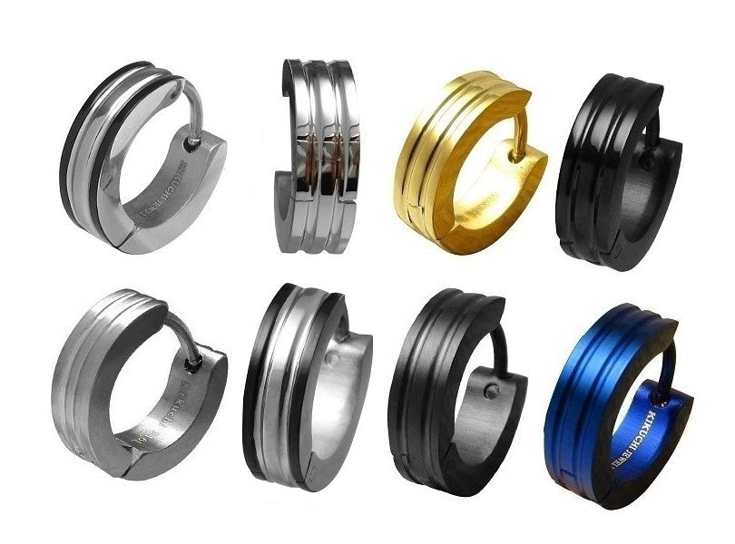 ✨ Unisex Edelstahl Ohrringe Creolen 2 Rillen Gerade Hoop Silber Blau Gold Schwarz ER15120