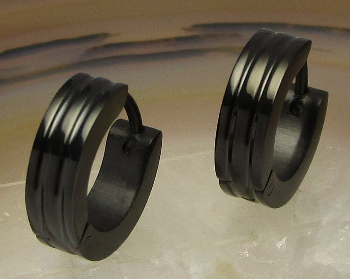 ✨ Unisex Edelstahl Ohrringe Creolen 2 Rillen Gerade Hoop Silber Blau Gold Schwarz ER15120