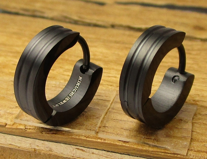 ✨ Unisex Edelstahl Ohrringe Creolen 2 Rillen Gerade Hoop Silber Blau Gold Schwarz ER15120