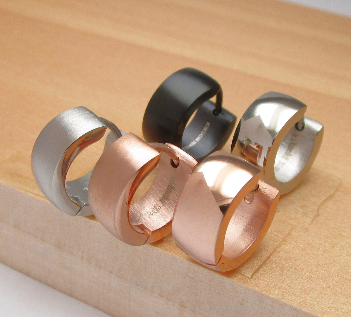 🎉 Edelstahl Ohrringe Ø 13 mm / 6 mm Bogen Creolen Schwarz Silber Rotgold Matt Glänzend