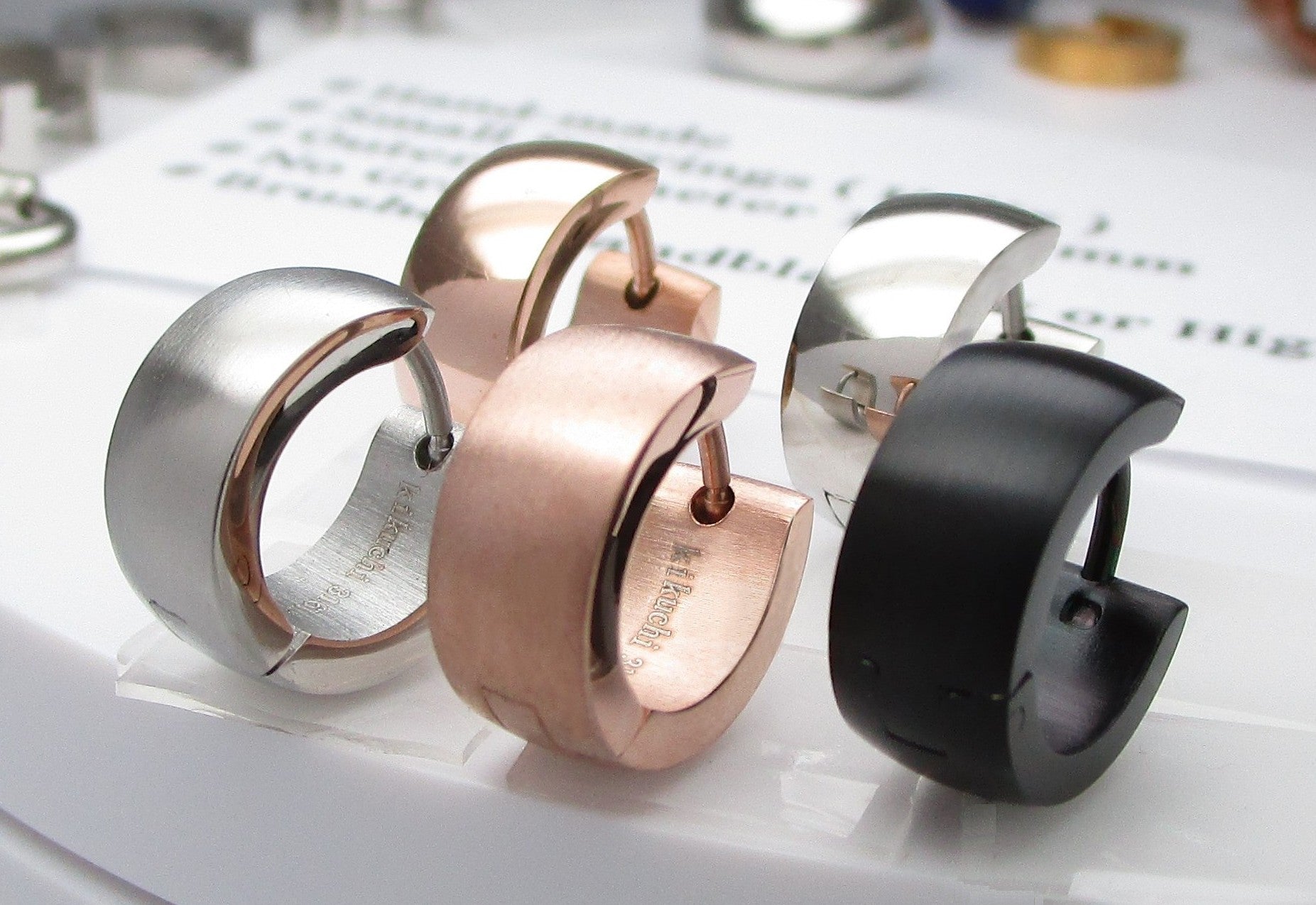 🎉 Edelstahl Ohrringe Ø 13 mm mm Bogen Creolen Schwarz Silber