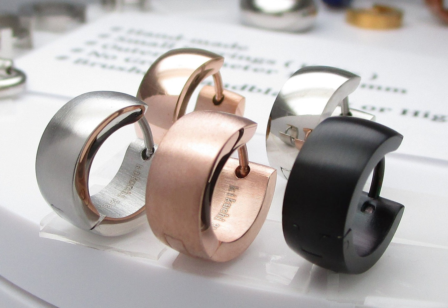 🎉 Edelstahl Ohrringe Ø 13 mm / 6 mm Bogen Creolen Schwarz Silber Rotgold Matt Glänzend