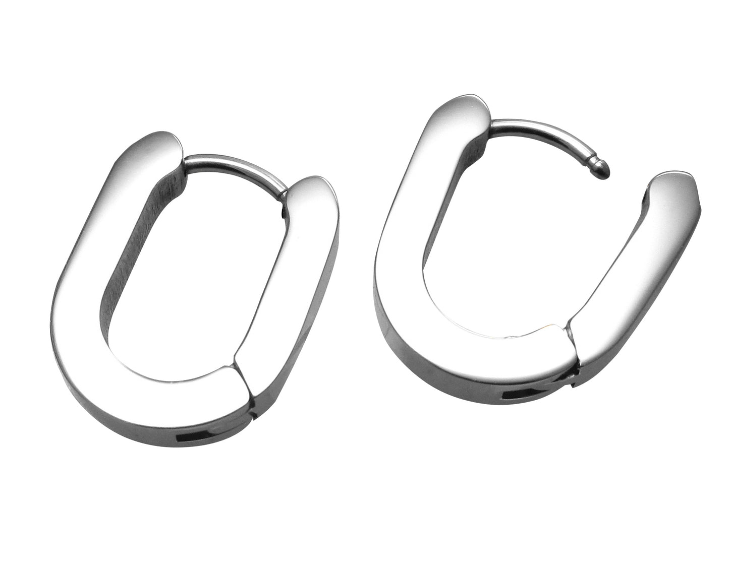 Stainless steel earrings oval Ø 15.6 mm all-round matt black blue silver &amp; high-gloss hoop earrings for men and women ER15181