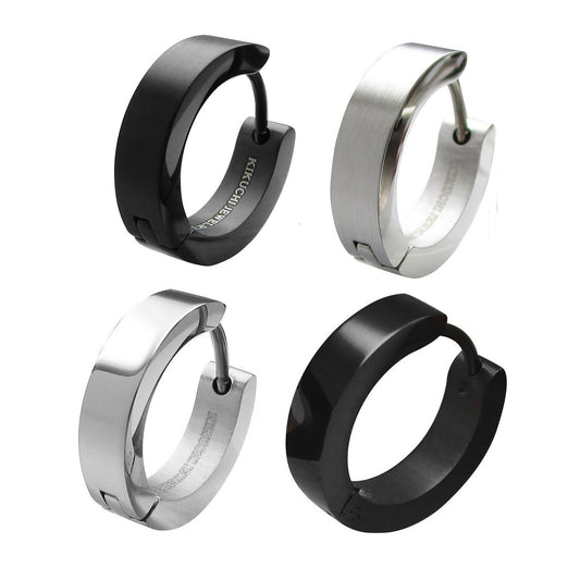 🔶 Ø 16 mm Titan Stab Ohrringe Edelstahl Creolen Ohrclicker Hoop Kantig Schwarz Silber Matt & hochglänzend ERTS009