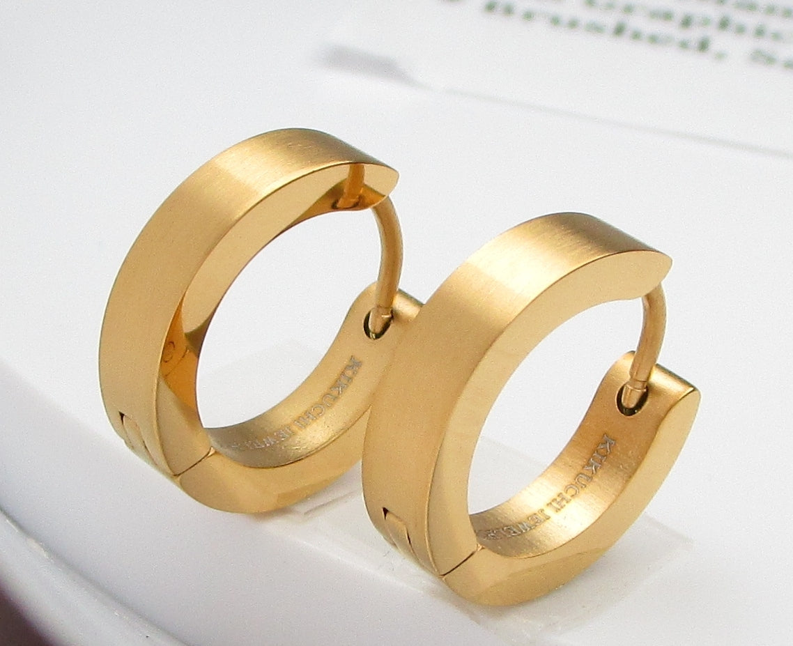 🔶 Ø 16 mm Titan Stab 18g Ohrringe Gold Blau Bronze Braun Matt Gebürstet Edelstahl Hoop Klapp Creolen Kantig Ohrclicker ERTS009