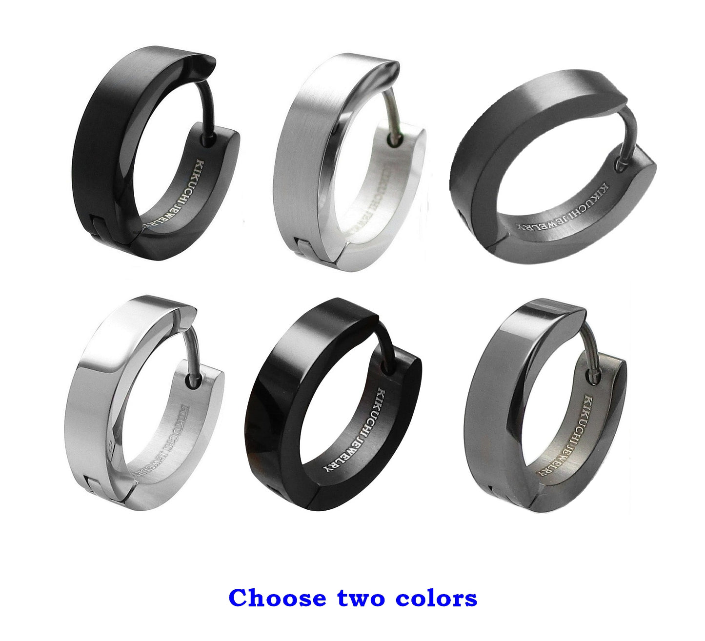 🔶 Ø 16 mm titanium bar earrings stainless steel hoop ear clicker angular brushed black silver matte & glossERTS009