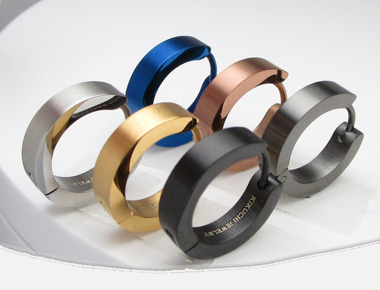 🔶 Ø 16 mm Titan Stab 18g Ohrringe Gold Blau Bronze Braun Matt Gebürstet Edelstahl Hoop Klapp Creolen Kantig Ohrclicker ERTS009
