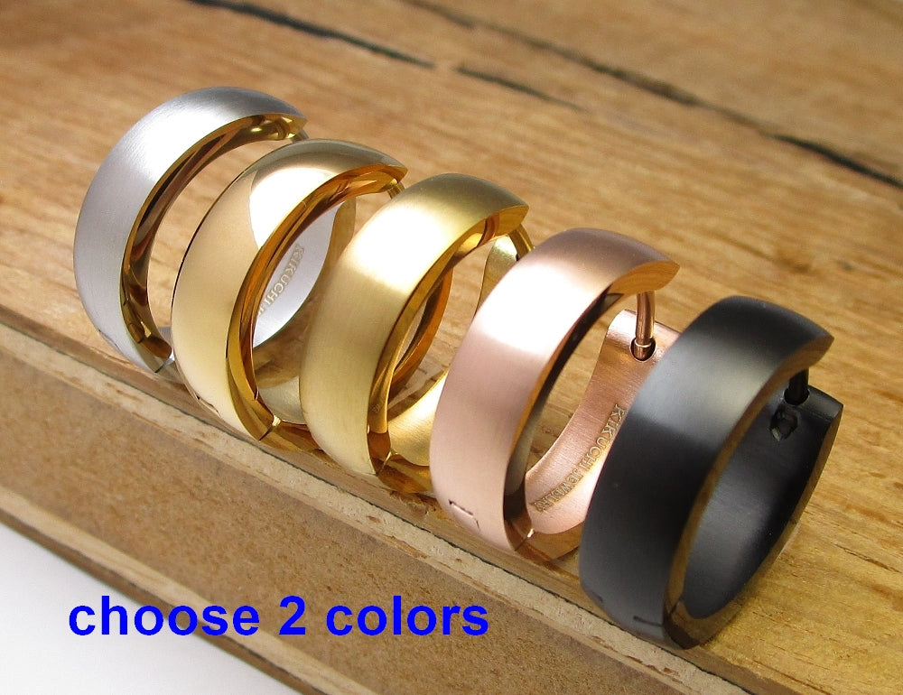 Men's earrings titanium rods stainless steel hoop huggies straight 3 mm / Ø 15 mm black blue silver matt ERTS023