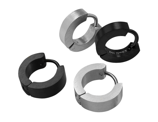 🔷 Männer Ohrringe Ø 12 mm / 3 mm Titan Stäbchen Allseitig Mattiert Klein Kantig Edelstahl Creolen Schwar Silber Matt