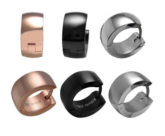 🎉 Edelstahl Ohrringe Ø 13 mm / 6 mm Bogen Creolen Schwarz Silber Rotgold Matt Glänzend