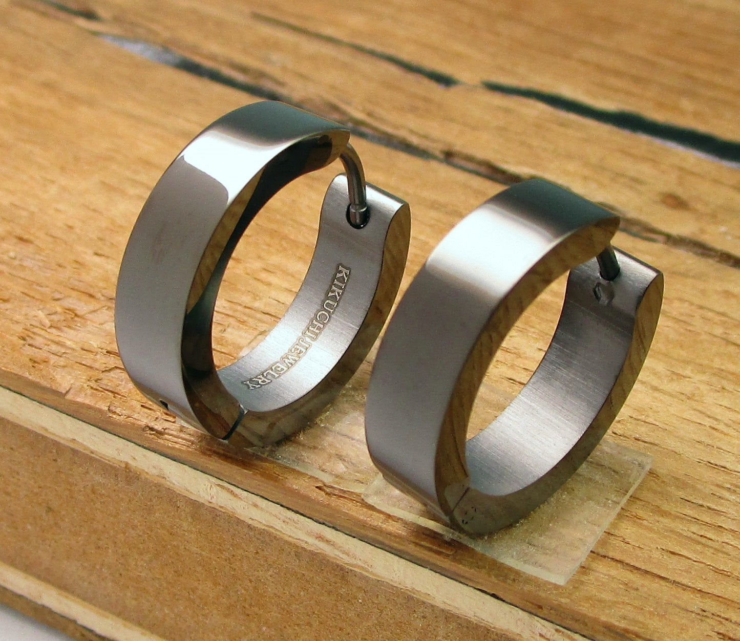 🔷 Kikuchi stainless steel earrings titanium clasp hoop huggies iron black matt high gloss Ø 13-18 mm