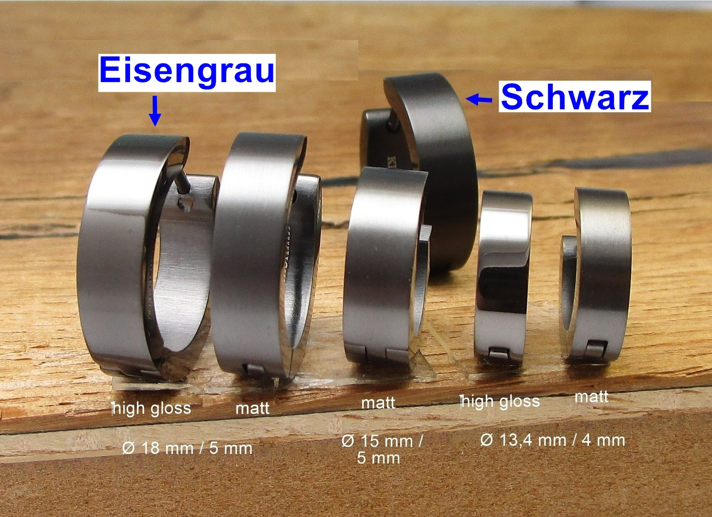 🔷 Kikuchi stainless steel earrings titanium clasp hoop huggies iron black matt high gloss Ø 13-18 mm