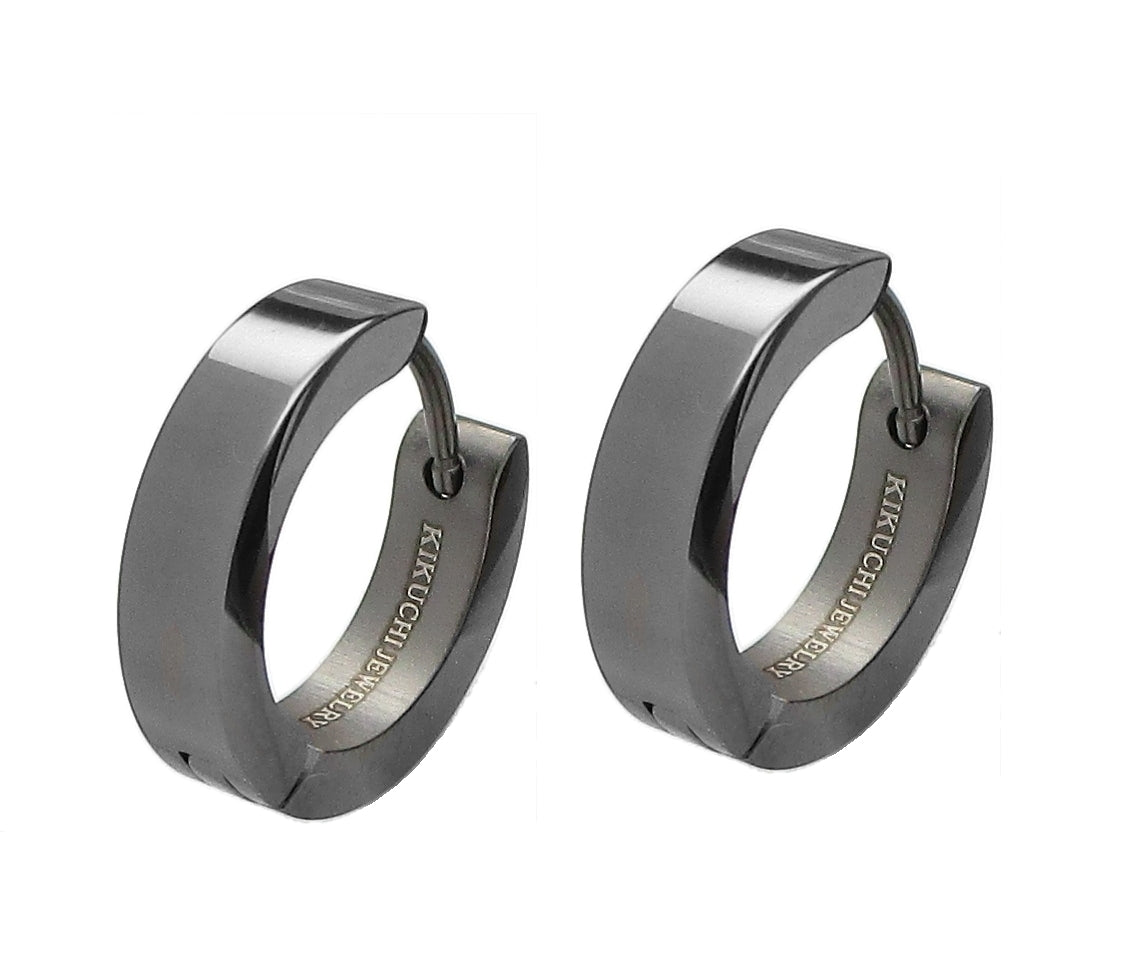 🔶 Ø 16 mm titanium bar earrings stainless steel hoop ear clicker angular brushed black silver matte & glossERTS009