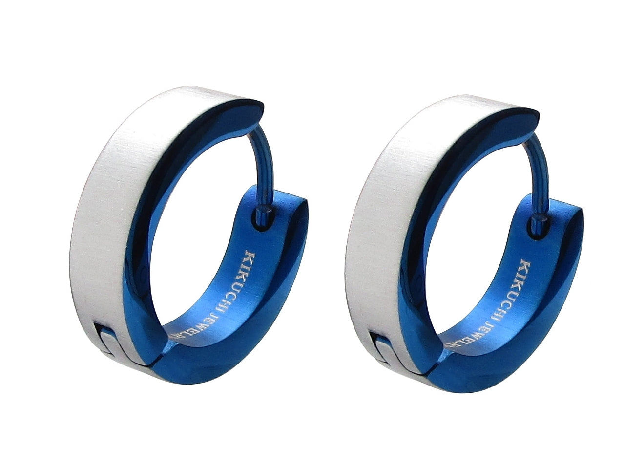 🔶 Ø 16 mm Ohrringe Horizontal gebürstet mit 18g Titan Stab Zweifarbig Klapp Creolen Ohrclicker Kantig Schwarz Gold Blau Bronze ERTS039