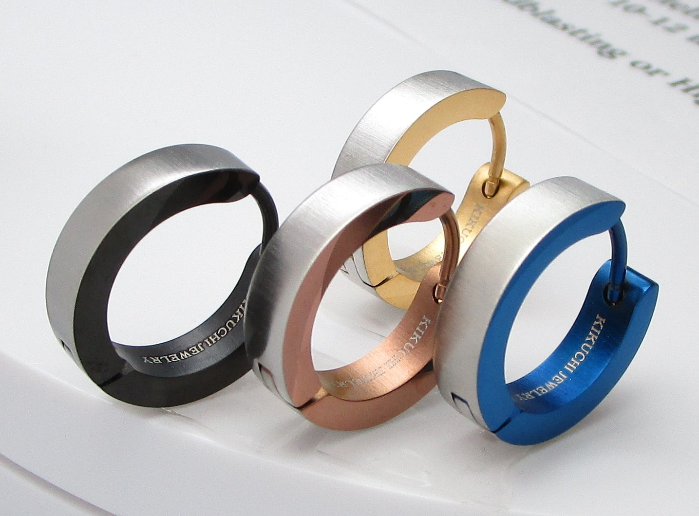 🔶 Ø 16 mm Ohrringe Horizontal gebürstet mit 18g Titan Stab Zweifarbig Klapp Creolen Ohrclicker Kantig Schwarz Gold Blau Bronze ERTS039