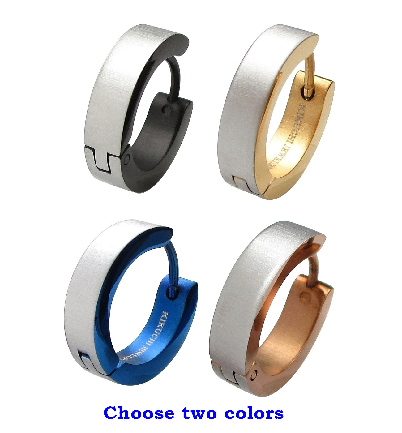🔶 Ø 16 mm Ohrringe Horizontal gebürstet mit 18g Titan Stab Zweifarbig Klapp Creolen Ohrclicker Kantig Schwarz Gold Blau Bronze ERTS039