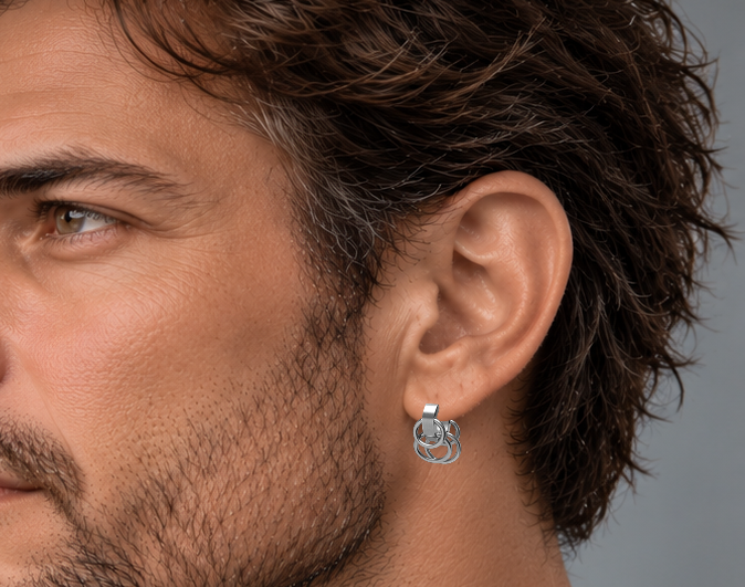 🔶Kikuchi Earrings Silver Matte with 4 Rings 18g Titanium Post Stainless Steel Hoop Huggies for Men Women ERTS040