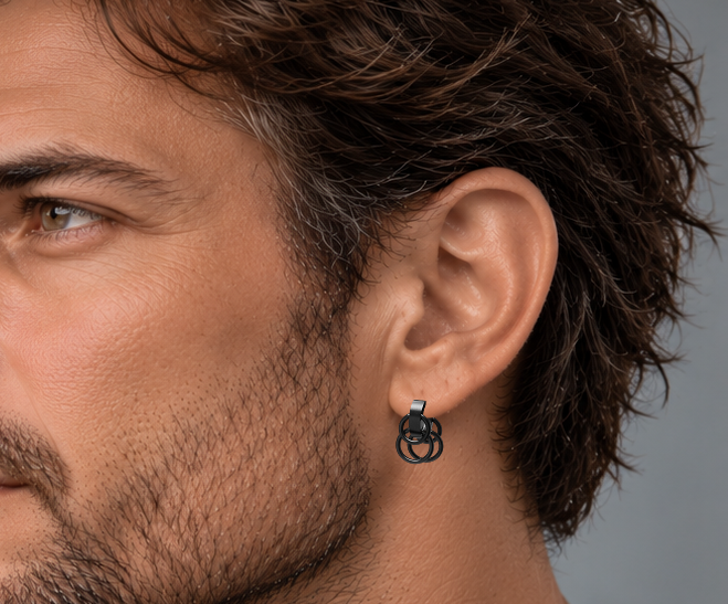 🔶Kikuchi Earrings Black Matte with 4 Rings 18g Titanium Post Stainless Steel Hoop Huggies for Men Women ERTS040