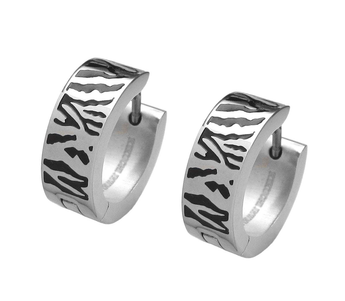 🔶 Ø 16 mm Titan Stab Ohrringe Schwarz Silber Zebra Enamel Glänzend Matt Klapp Creolen 18g ERTS041