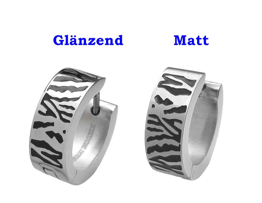 🔶 Ø 16 mm Titan Stab Ohrringe Schwarz Silber Zebra Enamel Glänzend Matt Klapp Creolen 18g ERTS041
