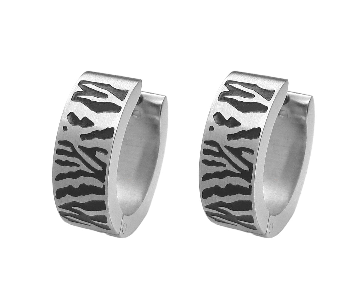 🔶 Ø 16 mm Titan Stab Ohrringe Schwarz Silber Zebra Enamel Glänzend Matt Klapp Creolen 18g ERTS041
