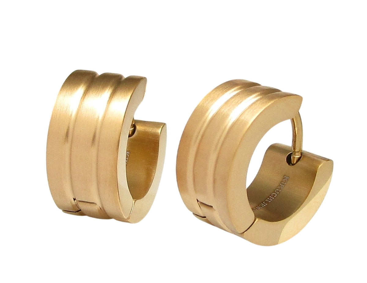 🔶 Herren Ohrringe Schwarz Gold Blau Braun Silber 7 mm Doppelrille 18g Titan Stab Edelstahl Hoop Klapp Creolen Kantig Ohrclicker ERTS009 (Kopie)